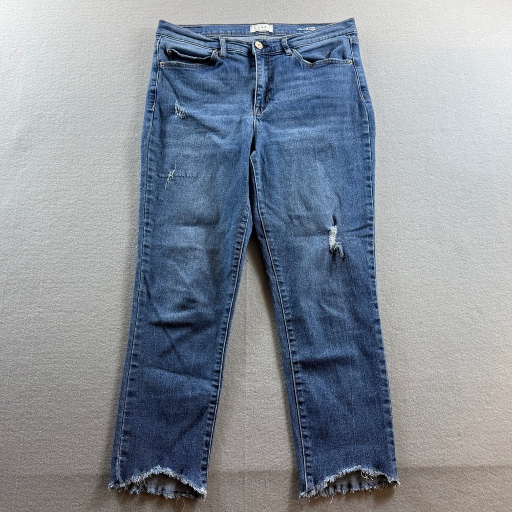 Nicole Miller Soho Skinny Crop Jeans Women 10 Blue Distressed High Rise Raw Hem